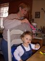 Nana cutting Owen's hair