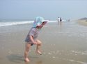 Julie running in the waves